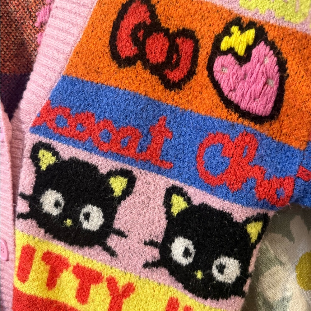 Sanrio Multicolor Hello Kitty & Chococat Knit Cardigan with Pink Trim - Picture 2 of 6